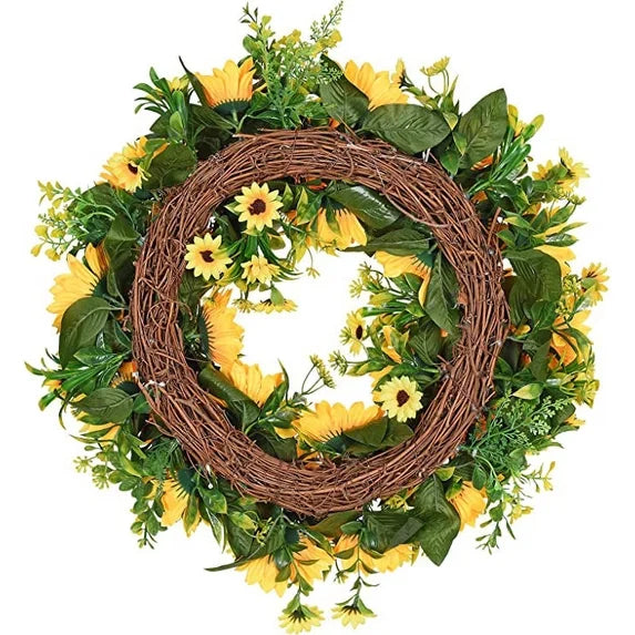 Sunflower Wreath for Front Door 18 Inch Summer Wreath Door Wreaths Wall Decor-Yellow
