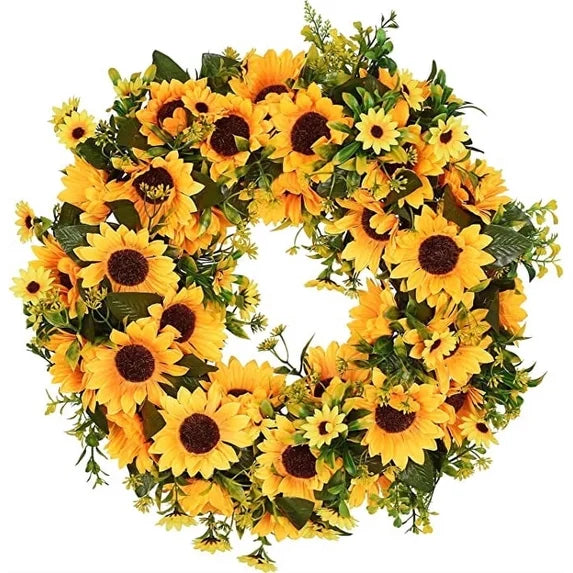 Sunflower Wreath for Front Door 18 Inch Summer Wreath Door Wreaths Wall Decor-Yellow