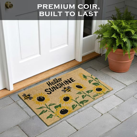 Sunflower Coir Doormat 30x17 Inch, Sunshine Outdoor Welcome Mat for Outside