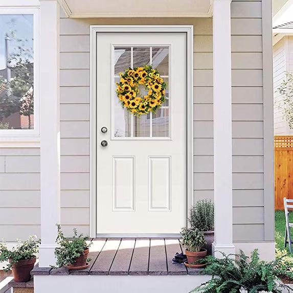 Sunflower Wreath for Front Door 18 Inch Summer Wreath Door Wreaths Wall Decor-Yellow
